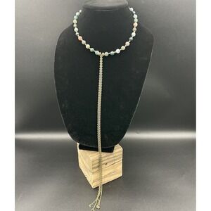 Multicolor Natural Stone Wired Choker Y-Necklace With 14" Long Gold Tone Tassle